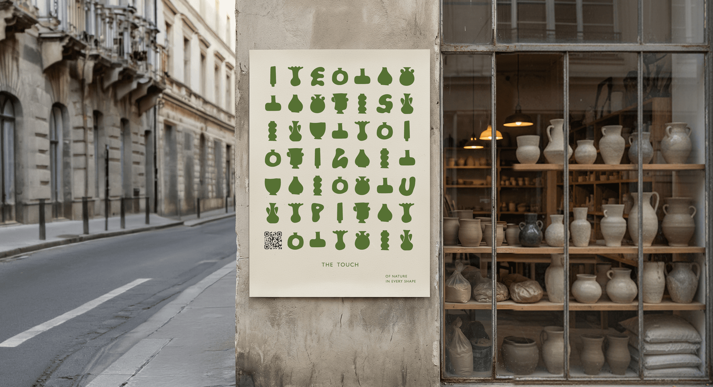 Plakat marki Lepus na fasadzie pracowni ceramicznej